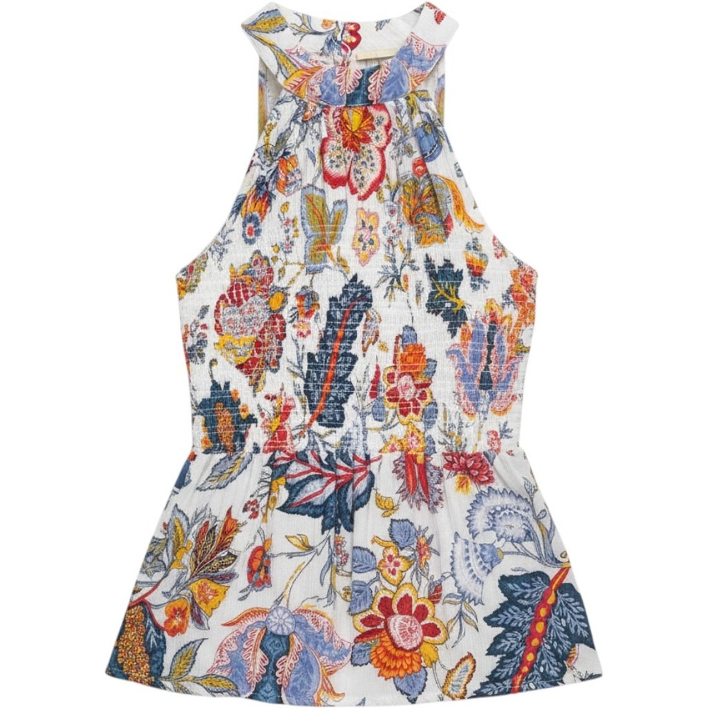 Cynthia Rowley Floral Smocked Halter Top multi-colored bohemian floral pattern S